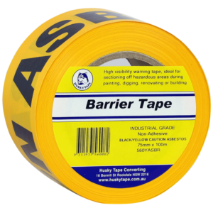 Barrier Warning Tape – Black/Yellow x 75mm